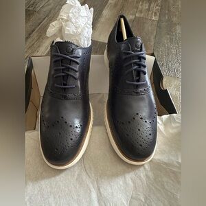 NWB Cole Haan 2 ZeroGrand Wing Ox Men's Shoes C31536 10.5 M Navy Leather/Ivory